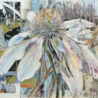 An abstract floral mixed media painting by Acclaimed Métis Nature Artist Tracey Lee Green.