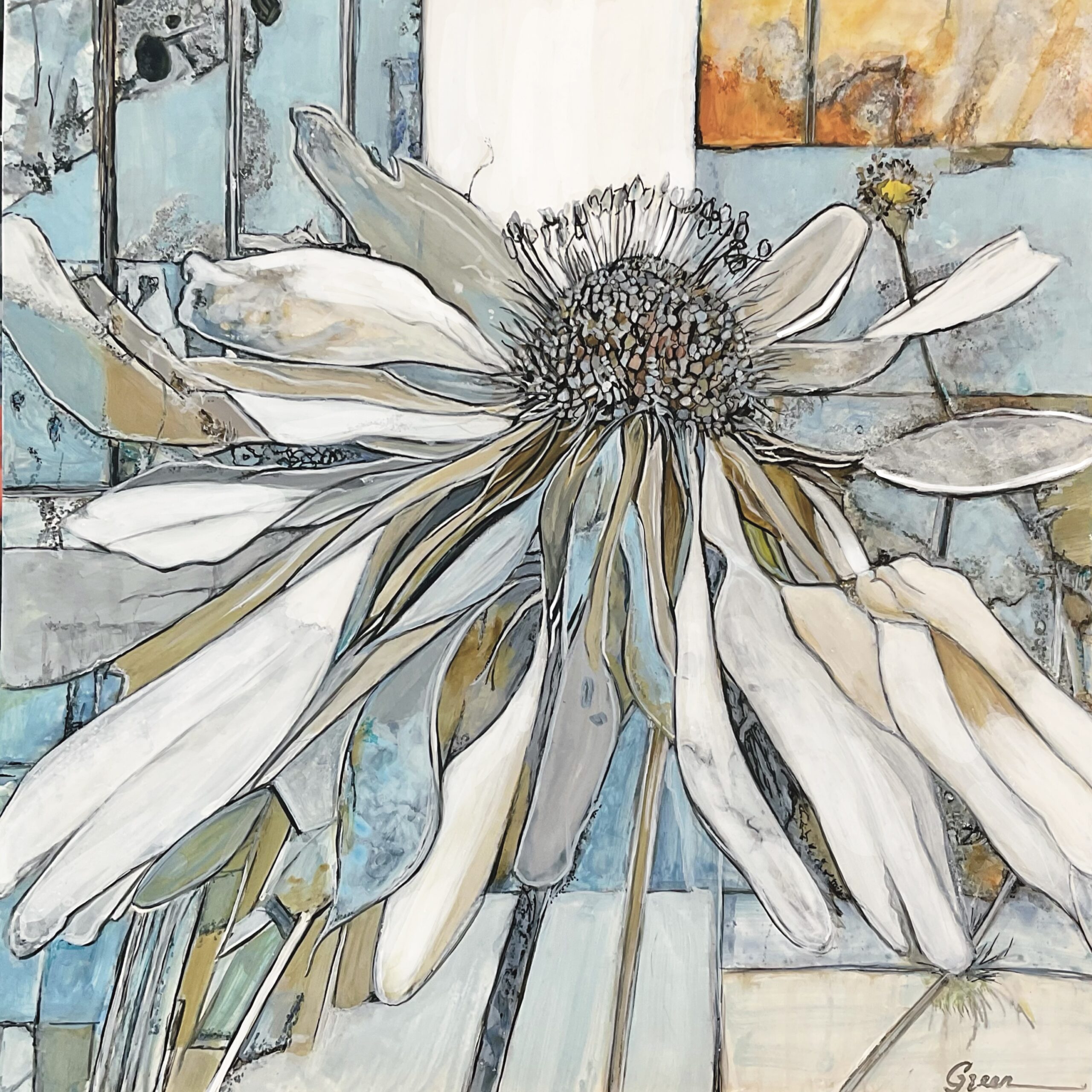 A rich, peaceful abstract mixed media botanical painting by Acclaimed Métis Nature Artist Tracey Lee Green.
